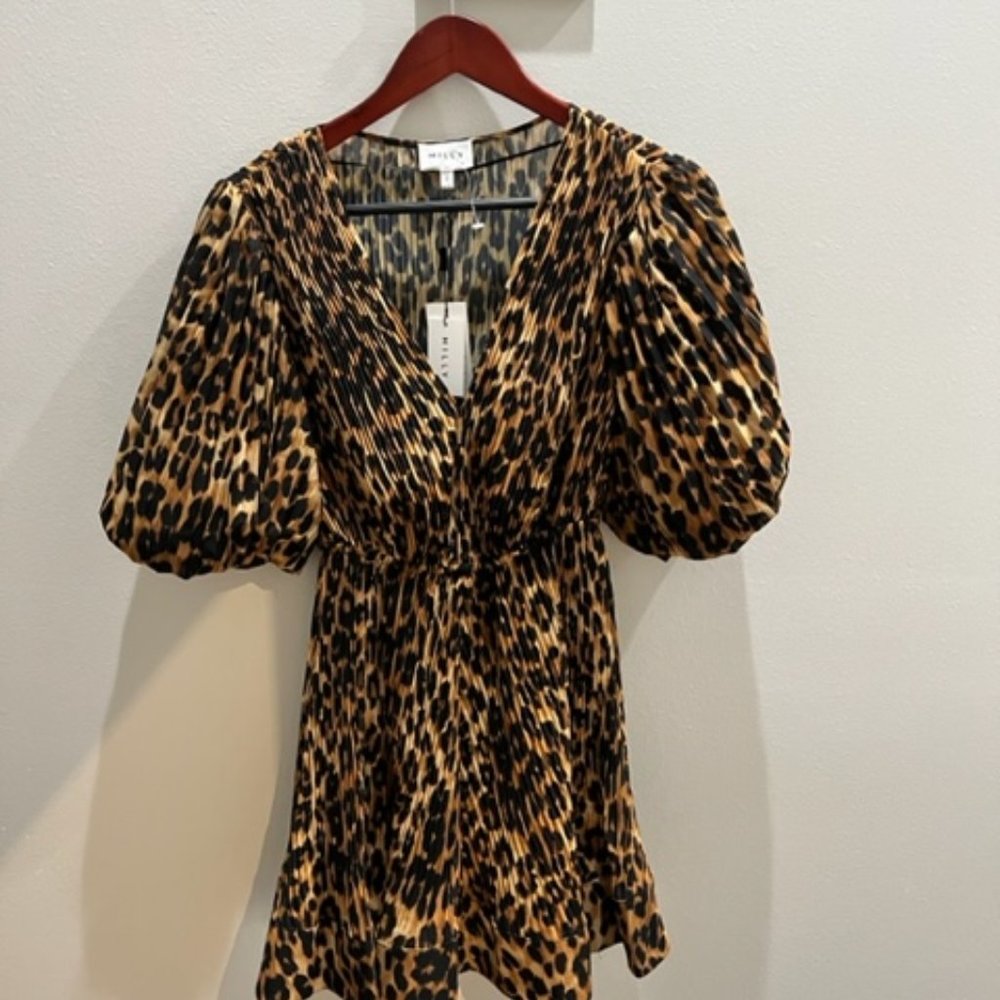 Milly Pleated Leopard Dress Size 2 NWT
